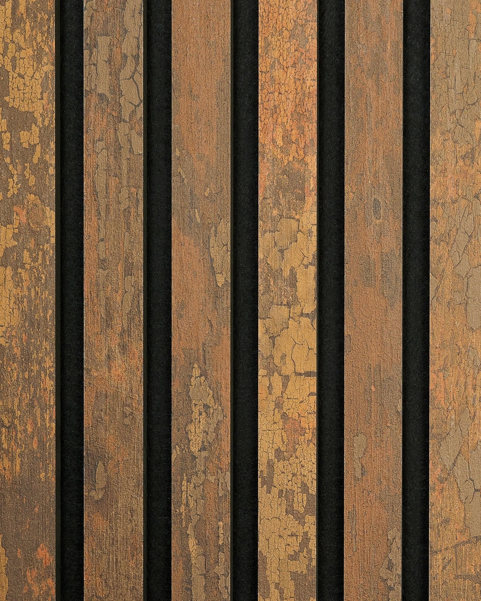 Il Rebel | Campione / Copper Oxide di WoodUpp presenta tavole Pannello acustico brown vertical dal carattere rustico, con un aspetto vissuto e vintage.