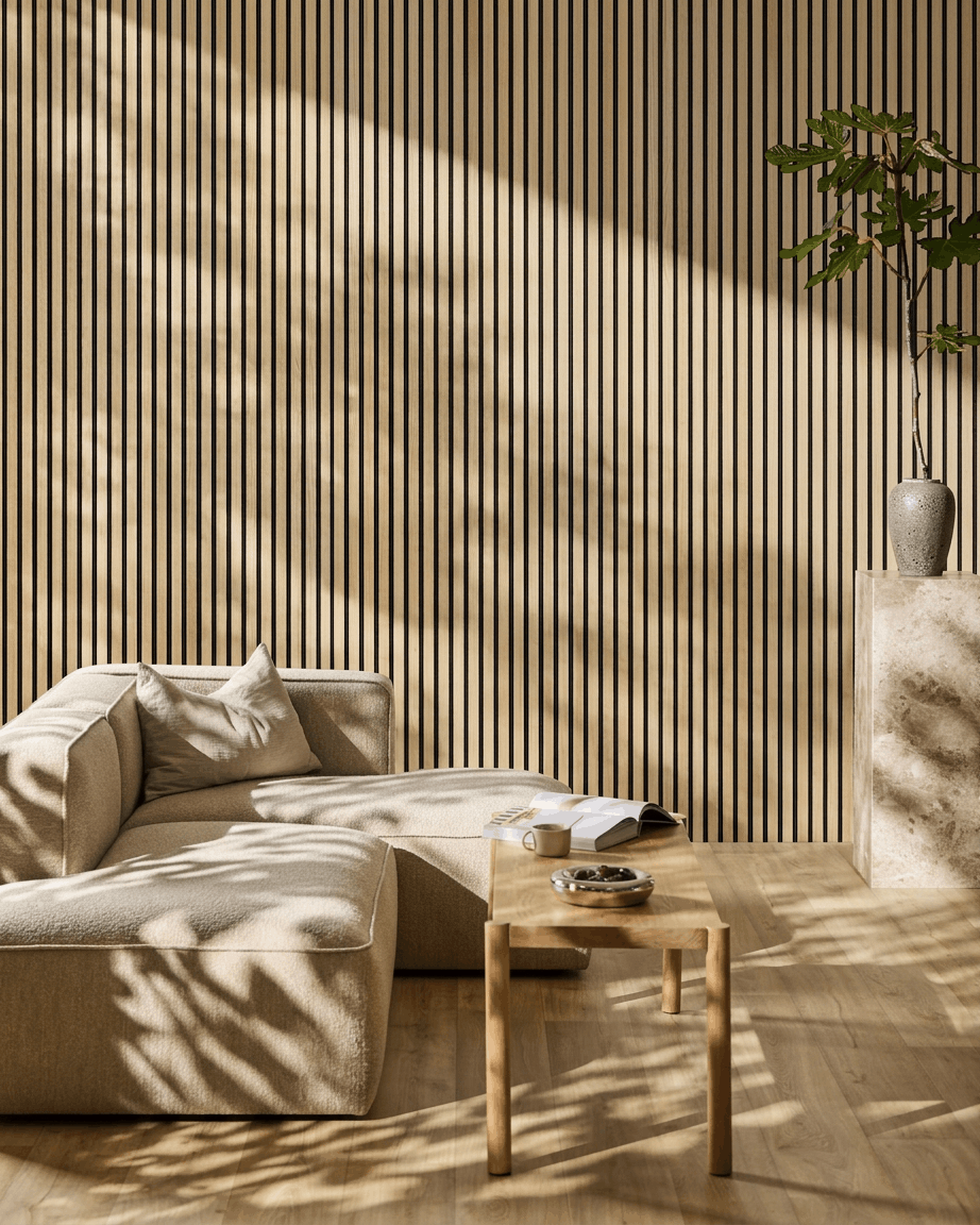 Akupanel | Pannello acustico / Natural Wood Classic Rovere, Black Felt, Black MDF, 240 x 60 cm 