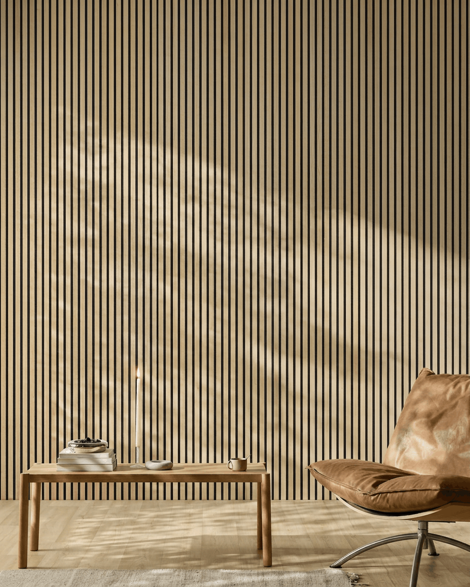Akupanel | Acoustic Panel / Natural Wood, Classic Oak, Black MDF, Black Felt, 300 x 60 cm 